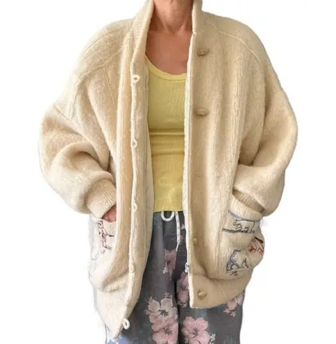 TUNDRA Sweater Jacket Embroidered Pockets 100% Wool Lined Small Vintage 70’s