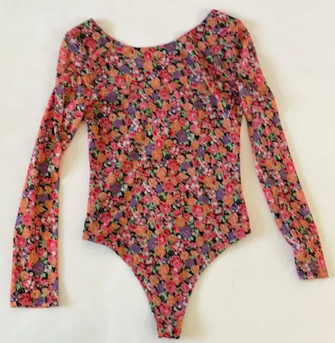 WAYF pink floral scoop back bodysuit small