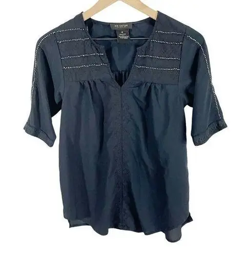 MM Couture  By Miss Me Navy Blue Embellished Short Sleeved Blouse Sz XS