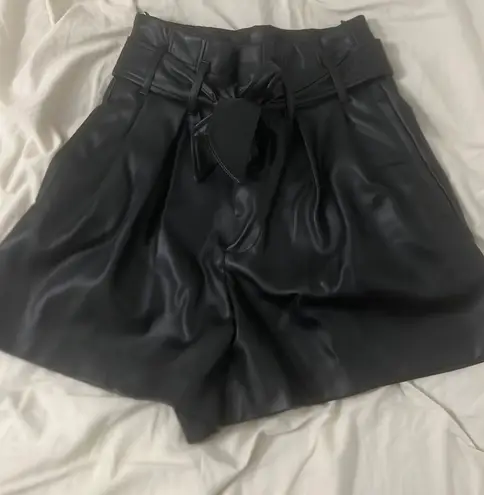 ZARA Oversized Faux Leather Shorts With Tie-