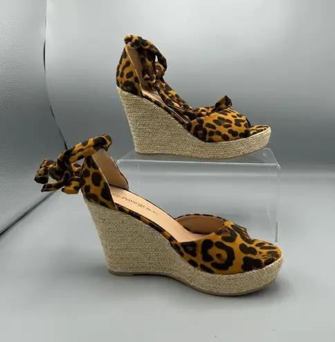 Allegra K Leopard Espadrilles Tie Up Ankle Strap Platform Wedge Sandals Women 10