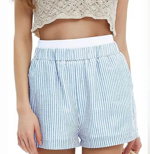 Exlura Blue and White Stripe High Waisted Boxer Shorts Size Small