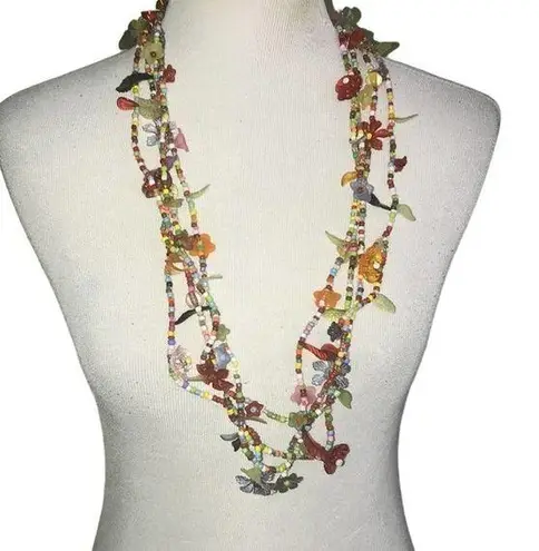 Vibrant RAINBOW MULTI STRAND BOLD FUN BOHO LONG NECKLACE