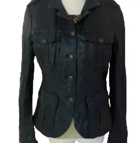 Kenna T womens biker core leather moto jacket black button front size medium