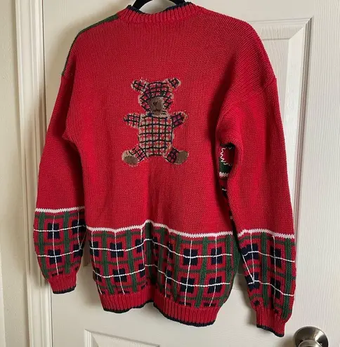 ID Distinction teddy bear and holiday motifs cardigan size small vintage 80’ Red