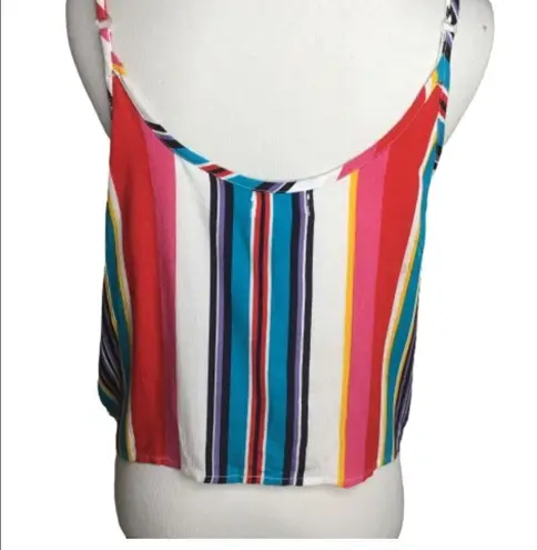 Full Tilt  Red Multicolor Stripes Spaghetti Strap Tie Front Summer Top M