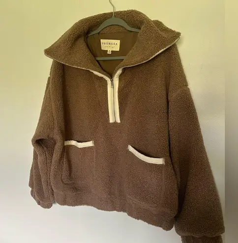 Prómesa Promesa Brown Teddy Jacket Plush Cozy Outerwear