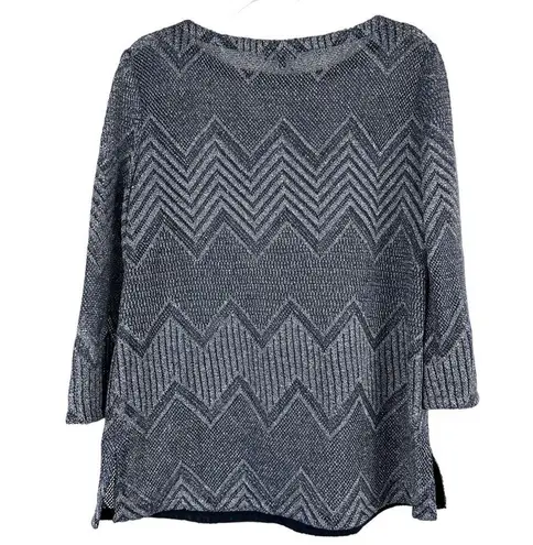 Lafayette 148 New York Sz M Women's Gray Blue Loose Open Knit Semi Sheer Sweater
