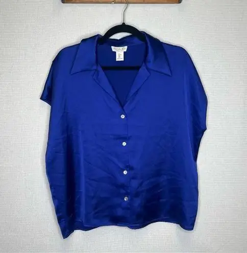 Rachel Zoe  | Royal Blue Silky Button Up Top Cap Sleeve Large