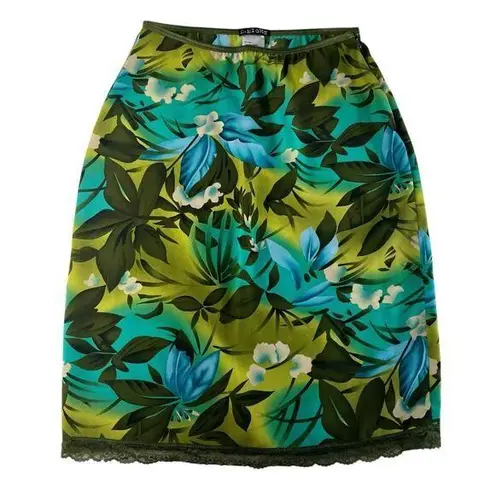 Vtg Y2K 2000s Small Slip Skirt Floral Lace Ruffle Boho Cottage Prairie Coquette Green