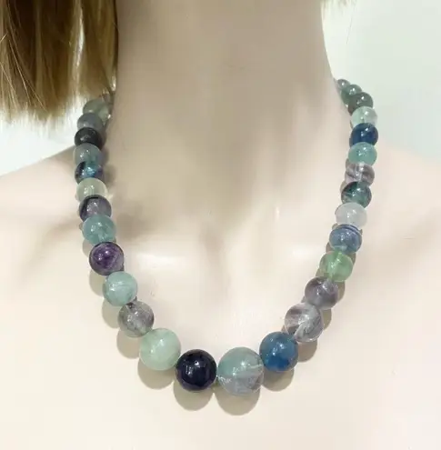 Genuine Rainbow Flourite Natural Crystal Stone Beaded Necklace & Bracelet Set