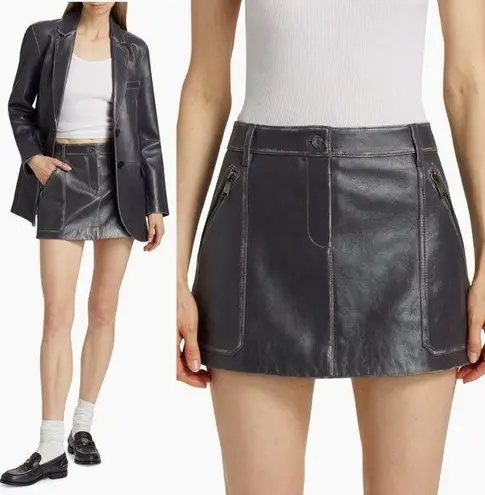 MICHAEL Michael Kors Burnished Charcoal Leather Utility Mini Skirt Gray Size 00