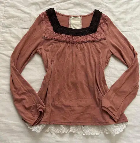 Axes Femme pink brown lace top with cute back detailing Size medium, from Japan