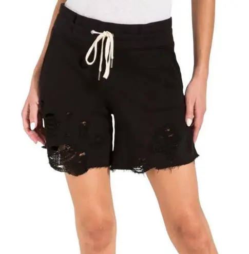 n:philanthropy NWT Coco Distressed Shorts Elastic Waist in Black Cat