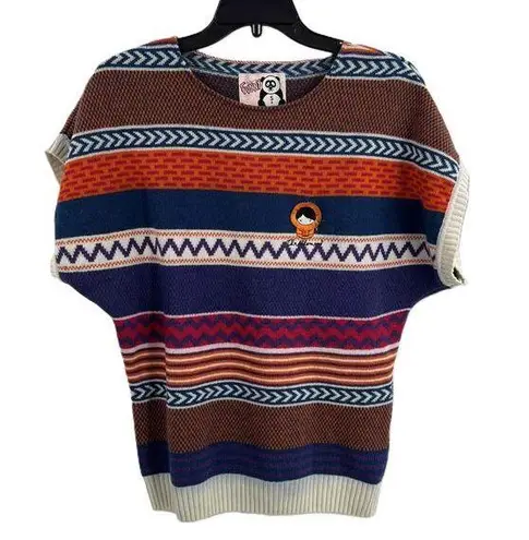 Throttleman Sweater Wool Multicolor Striped Short Sleeve Jumper Womens Small