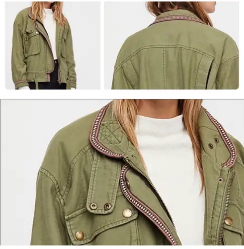 Free People Army Green Embroidered Jacket