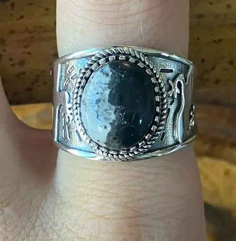 White Buffalo Turquoise Sterling Silver Ring Size 8