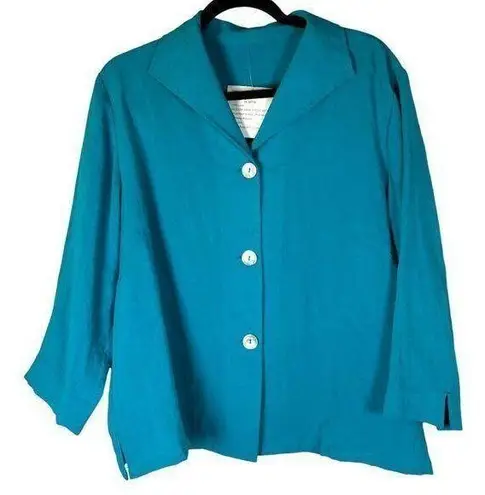 Fridaze Sailor Blue Teal Shirt Jacket Shacket Shell Linen 3/4 Sleeve 0X NEW