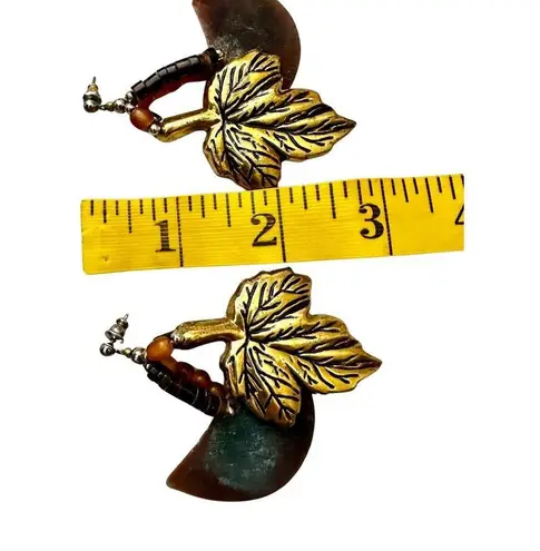 Vintage Leaf Mixed Media Post Dangle Earrings Brown