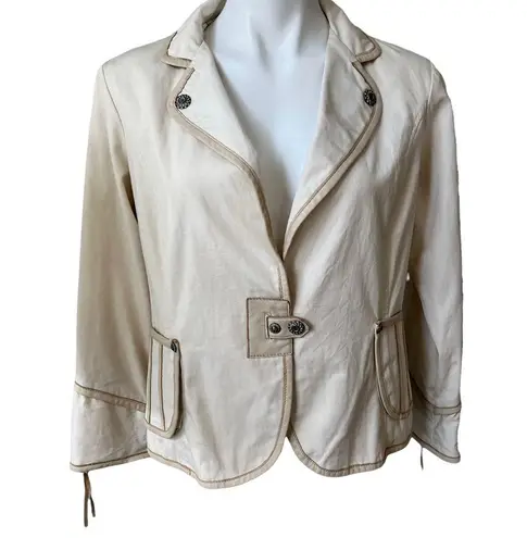 My Tribe Ivory Jacket with Leather Trim