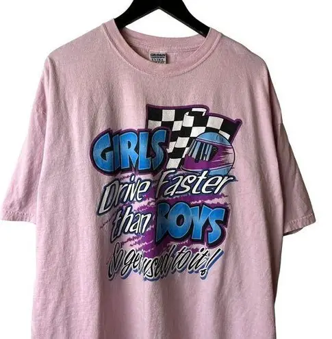 Vintage Girls Drive Faster Than Boys T Shirt Pink 2XL XXL Humor Graphic Tee Size undefined