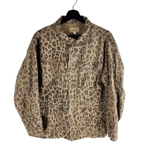 Frame  Cheetah Print Denim Jacket Full Zip Snap Buttons Size M