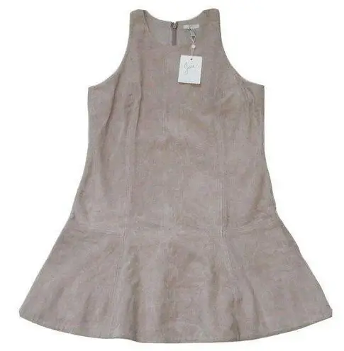 Joie NWT  Amedia in Petal Beige Goat Leather Suede A-line Mini Dress 10 $798