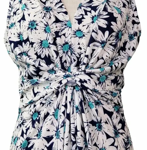 Papillon Womens M Daisy Print Knot Front Dress in Navy Daisy NEW