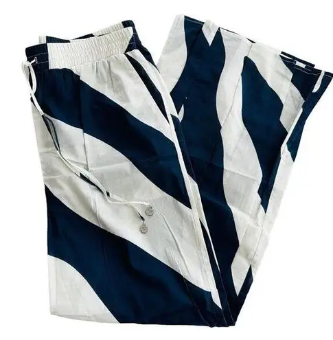 Milly Cabana Cover Up Pant Blue White Cotton Size Large Wide Leg Beach