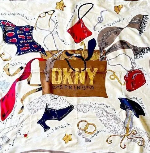 Donna Karan DKNY Rare Silk Scarf Spring Saks Fifth Avenue Rolled Hems Fashion NWT! New York