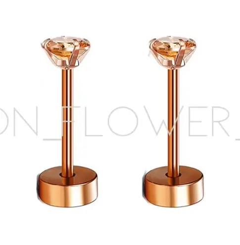 Tiny Rose Gold CZ Flat Back Earrings Pink