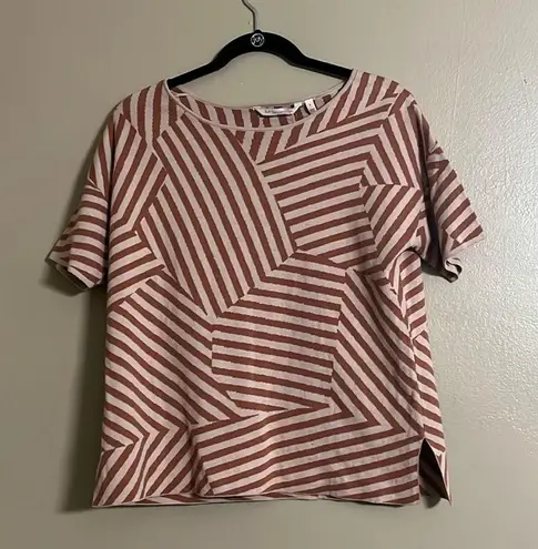 Soft Surroundings Short Sleeves Stripe Sweater with Side Slits Sz S