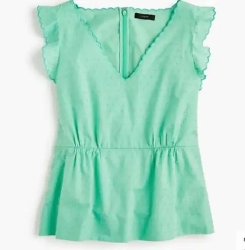 J.Crew New  V-Neck‎ Peplum Top in Swiss Dot Green