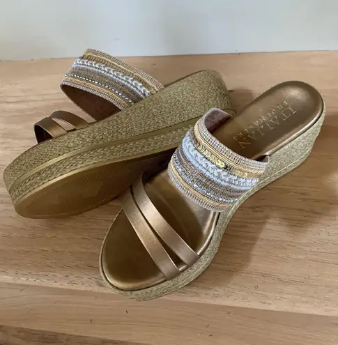 Italian Shoemakers Espadrilles Bronze Silver Wedges New Womens 8.5 Sandals