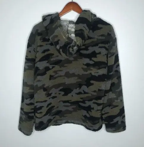 Eye Candy open front camo print teddy bear jacket