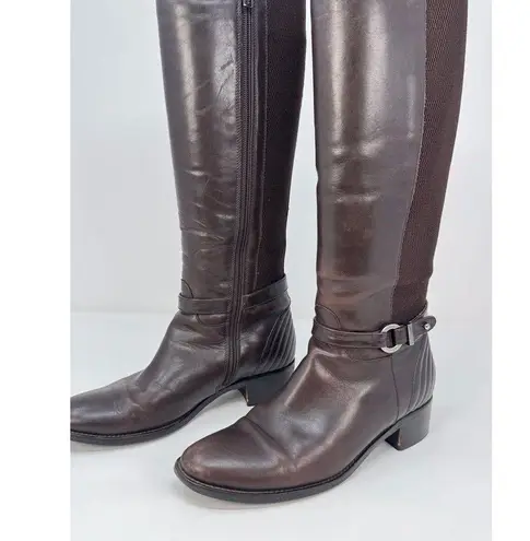 Aquatalia Womens Boots Brown Leather Knee High Tall Zip Up Riding Italian US 6.5