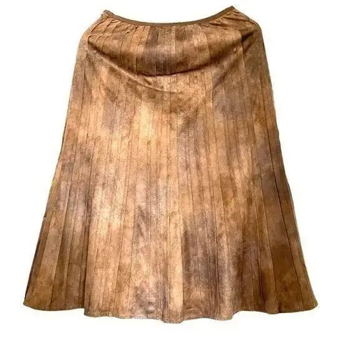 Nic+Zoe Faux Suede brown midi pleated skirt size 2 Excellent preowned