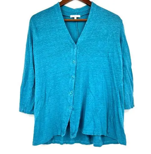 Habitat 100% Linen Knit Cardigan Sweater in Blue Green #29426 Size small
