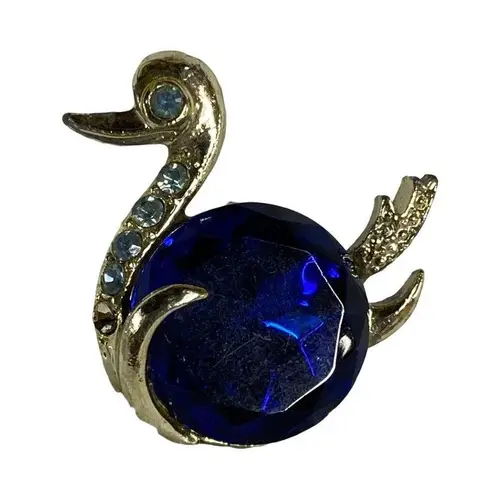 Blue Jelly Belly Swan Duck Pin Brooch Rhinestone Accent Jewelry Unbranded