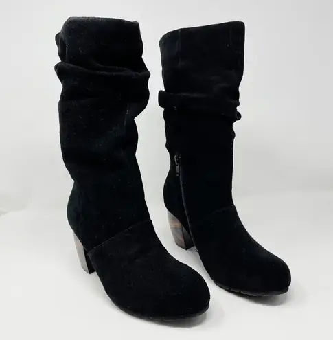LAmour Des Pieds Pamby Black Suede Ruched Western inlaid Heel Boots womens 6
