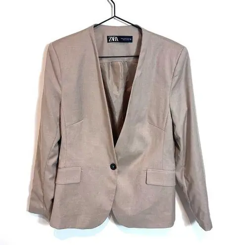 ZARA  Women’s 10 Tan Single Button Blazer Minimalist Work Shoulder Pads