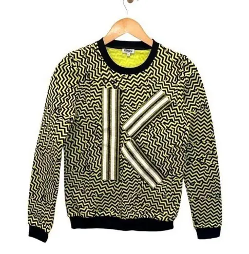 Kenzo Womens Geometric K Broken Floor Pullover Sweatshirt Yellow Black Size XS