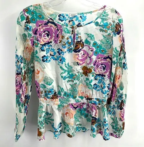 Charming Charlie  Women's Floral Top Blouse Long Sleeve Peplum Multicolor Medium