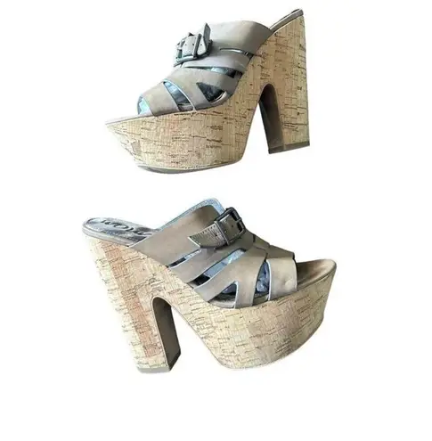 Sam Edelman  Women's Chase Sandal Platform Cork Wedge Heel Tan Leather Size 7