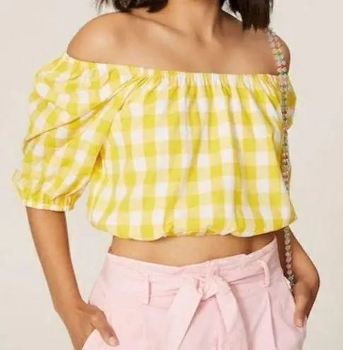 COLOR ME COURTNEY Puffy Sleeves Gingham Yellow Crop Top Size S
