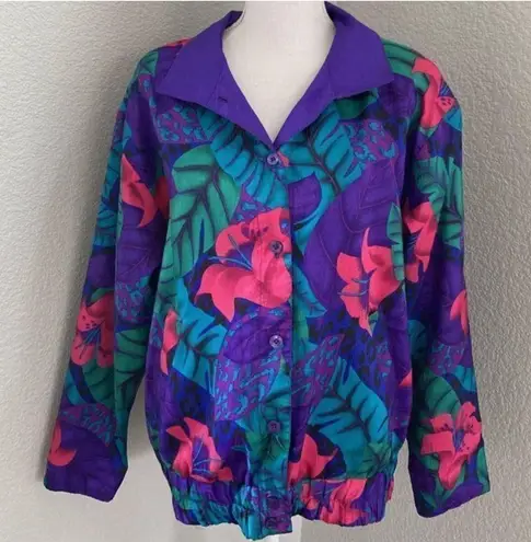 Joan Walters 90’s Vintage Purple Floral Reversible Windbreaker Jacket Size S