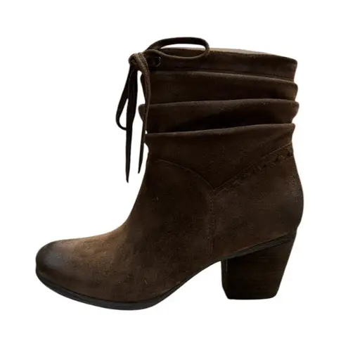 Josef Seibel Suede Ruched Ankle Bootie Brown Suede Size 37 US 6.5 Bow Heeled