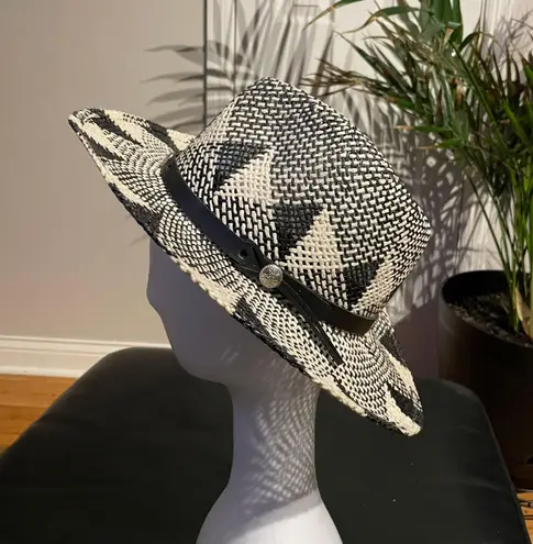 NWOT Panama Straw Natural Raffia checked breathable wide brim sun coastal western no sweat hat white black pattern OS Cubano unisex