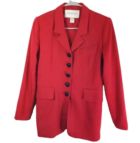 Hugo Buscati Size 2 Red Solid Blazer, Button Front, Shoulder Pads Jacket