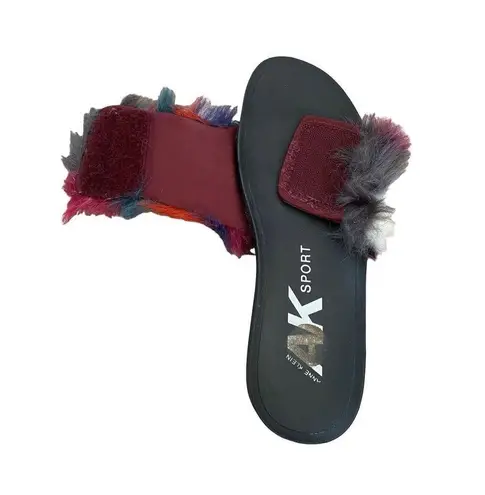 Anne Klein  Sport Faux Fur Slides Beach Sandals Coastal Summer Lounge